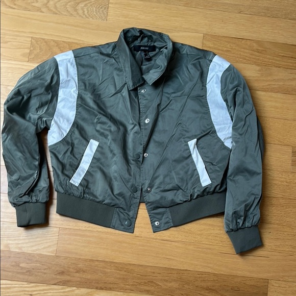Forever 21 Olive and White Bomber Jacket - Picture 1 of 7